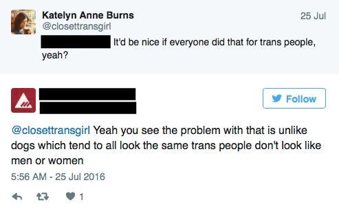 Seria bom se todos fizessem o mesmo para pessoas trans, né? @closettransgirl Então, o problema é que, diferente dos cachorros, que em geral são todos meio iguais, as pessoas trans não parecem serem homens ou mulheres.