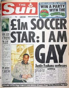 Primeira página do tabloide The Sun sobre a homossexualidade de Justin Fashanu.