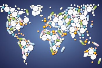 HIV - Mapa do mundo feito de comprimidos e pílulas